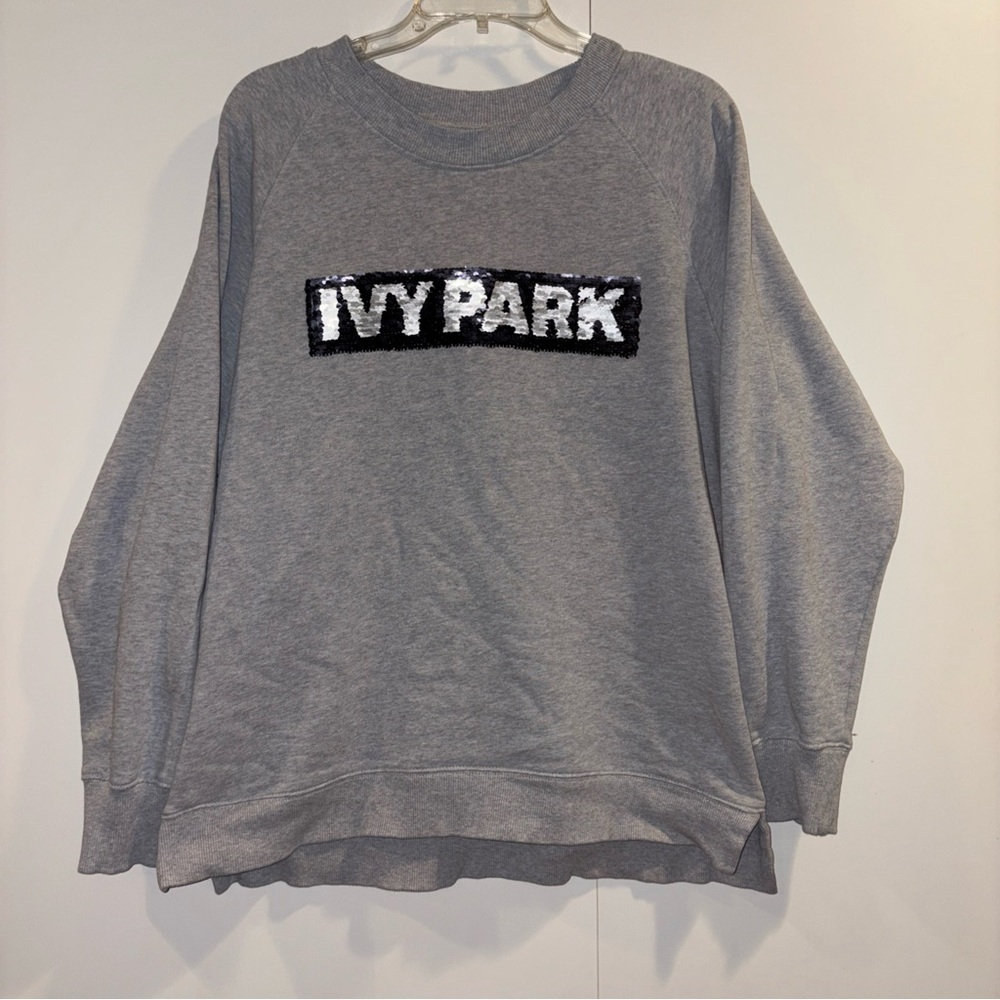 Ivy Park Sequin Logo Sweater Womens S Gray Crewneck Sweatshirt Pullover Oversize